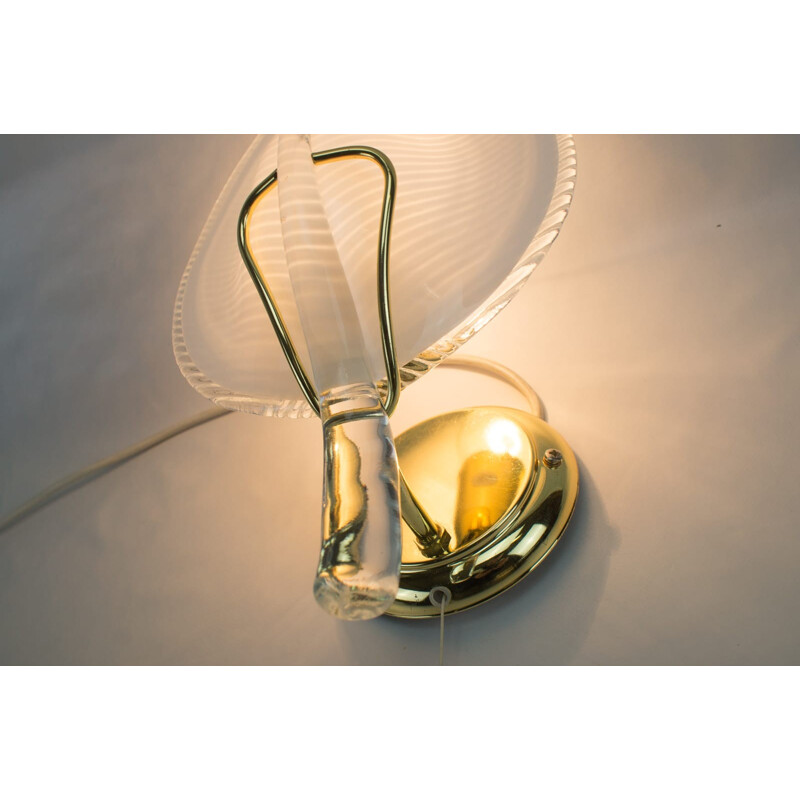 Pair of vintage wall lamps in gilded murano glass leaves, Italy 1970