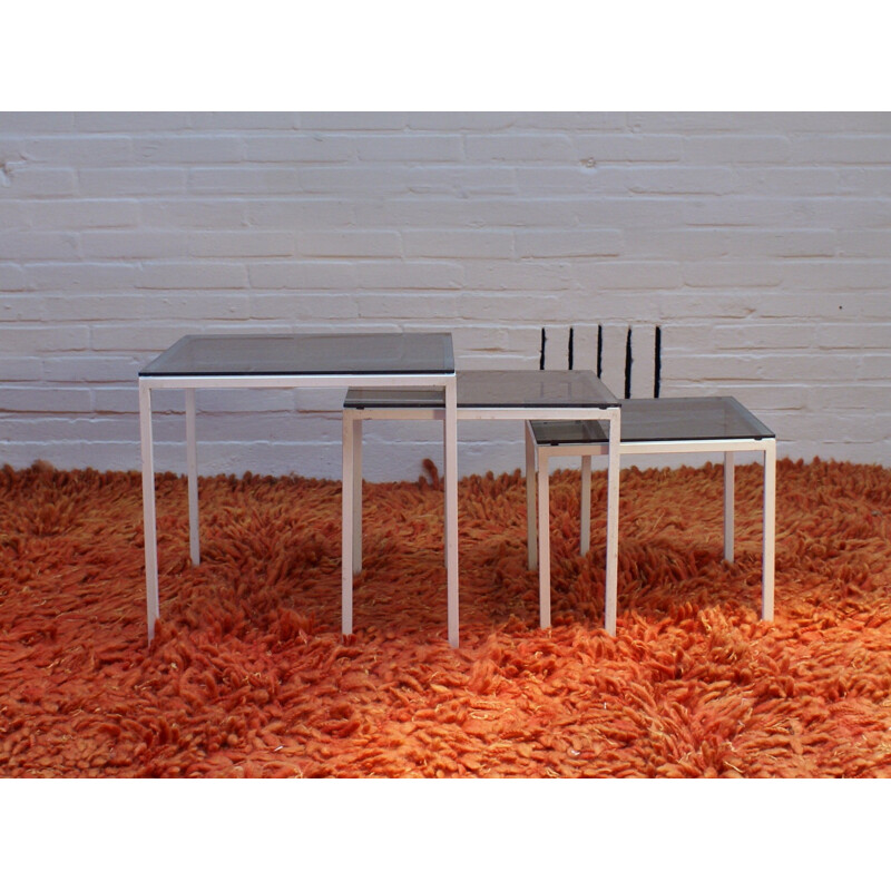 Nesting tables in metal and glass - 1970s