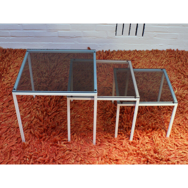 Nesting tables in metal and glass - 1970s