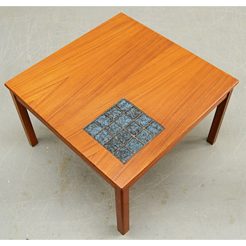 Mid-Century Teak Danish Coffee Table with Blue Tile - 1960s