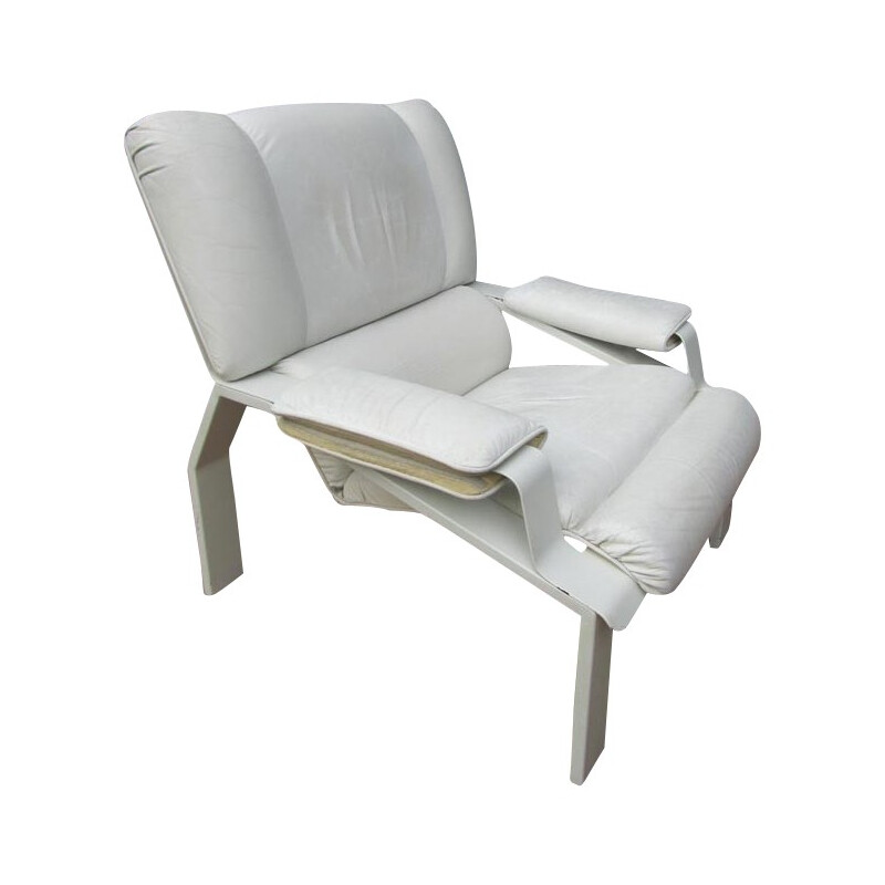 White lounge chair "LEM" in leather, Joe COLOMBO - 1970s