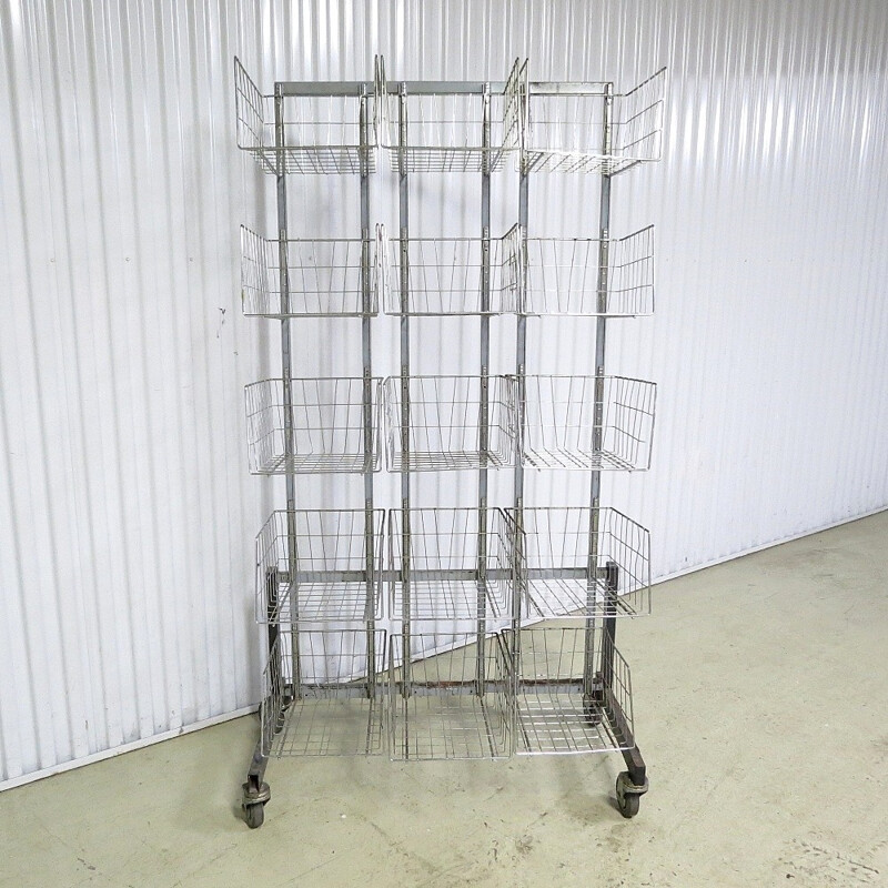 Vintage industrial metal shelving unit - 1950s