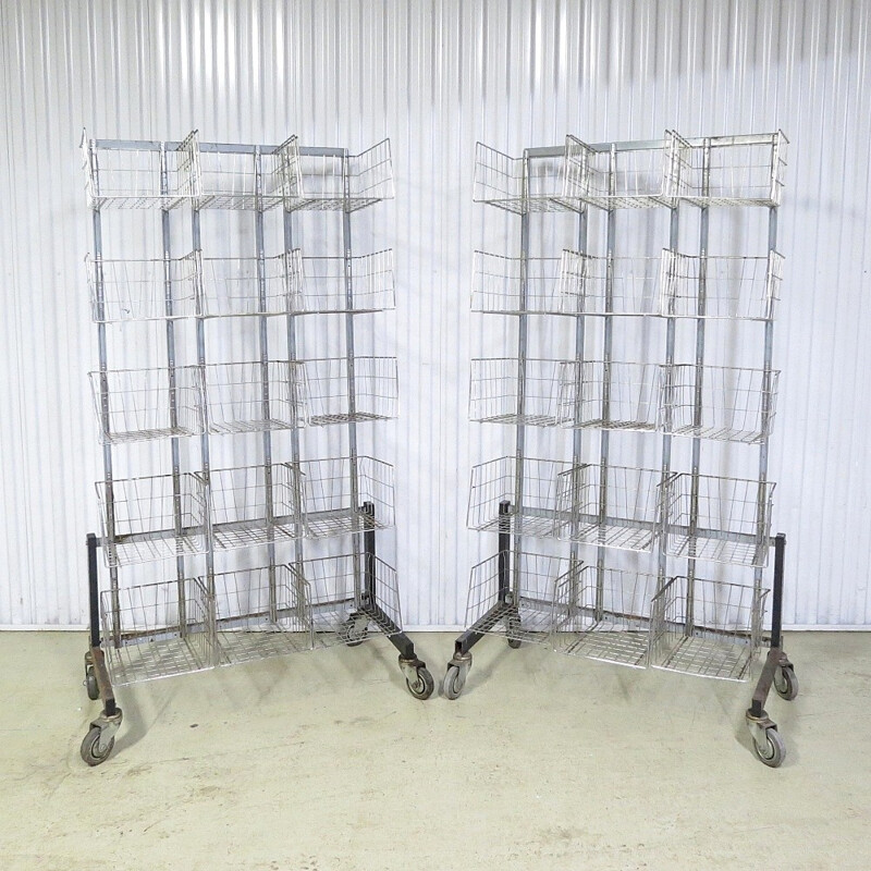 Vintage industrial metal shelving unit - 1950s