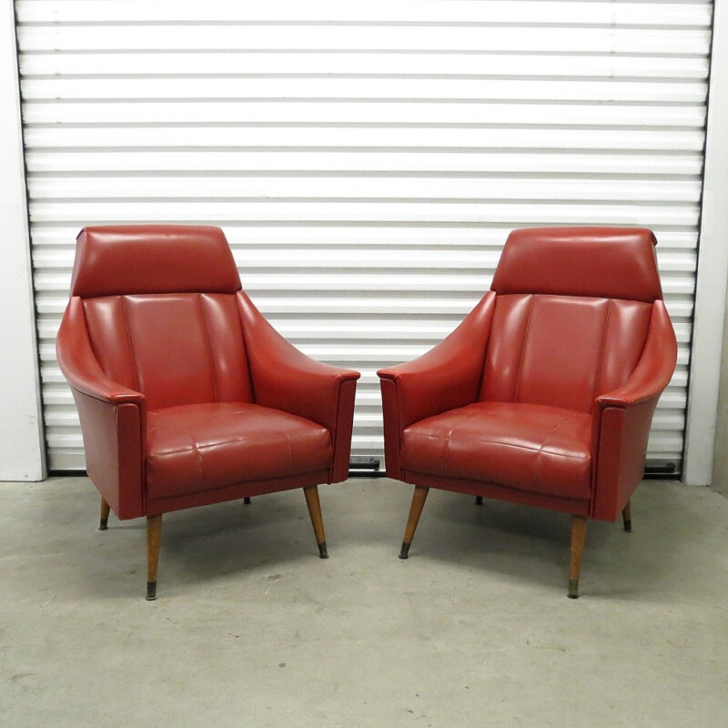 Suite de 2 fauteuils lounge vintage en skai - 1960