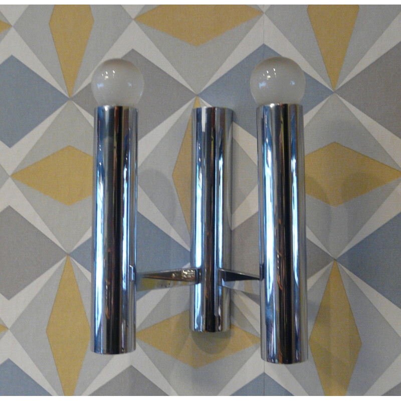 Pair of wall lamp in chromed aluminium - 1970s