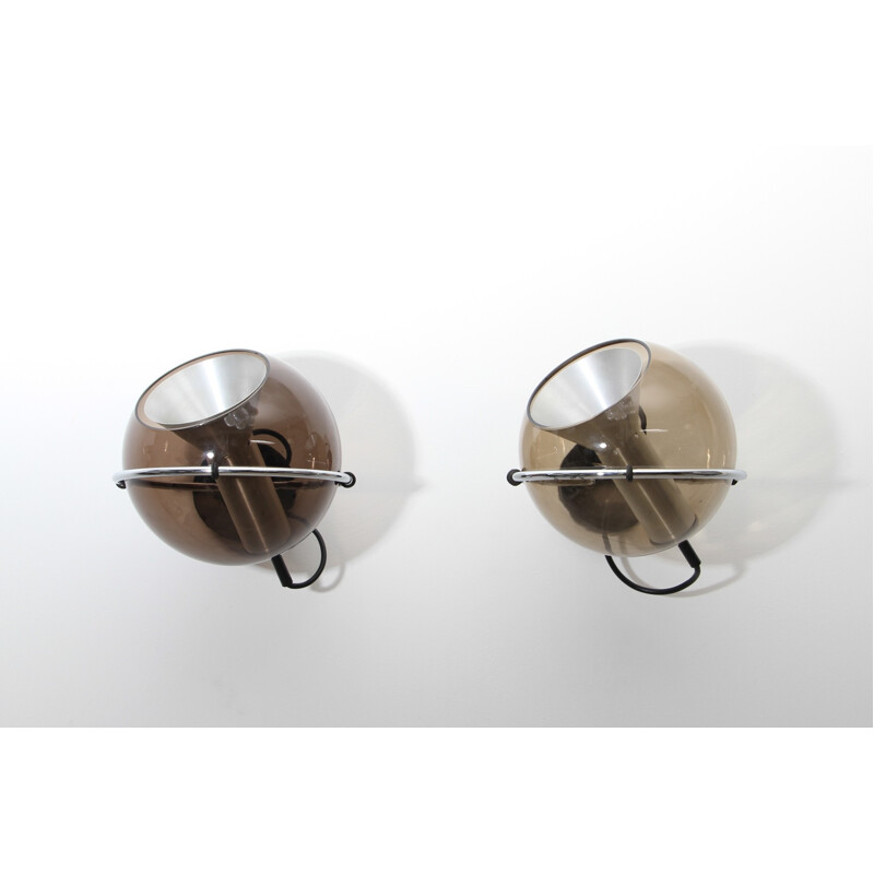 Wall lamp globe in smocked glass and aluminium, Franck LIGTELIJN - 1960s