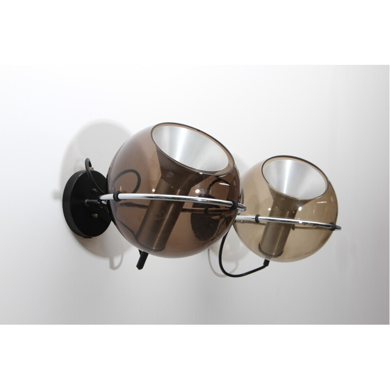 Wall lamp globe in smocked glass and aluminium, Franck LIGTELIJN - 1960s