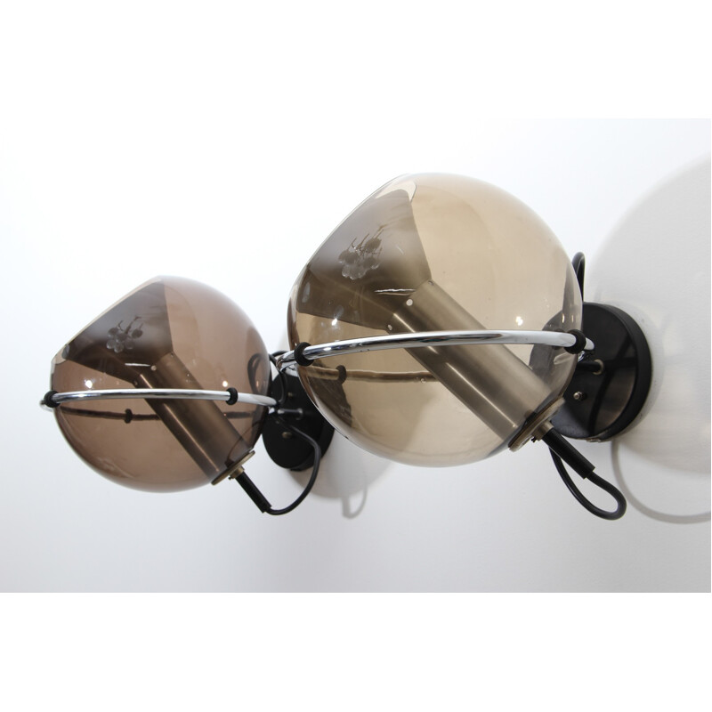 Wall lamp globe in smocked glass and aluminium, Franck LIGTELIJN - 1960s