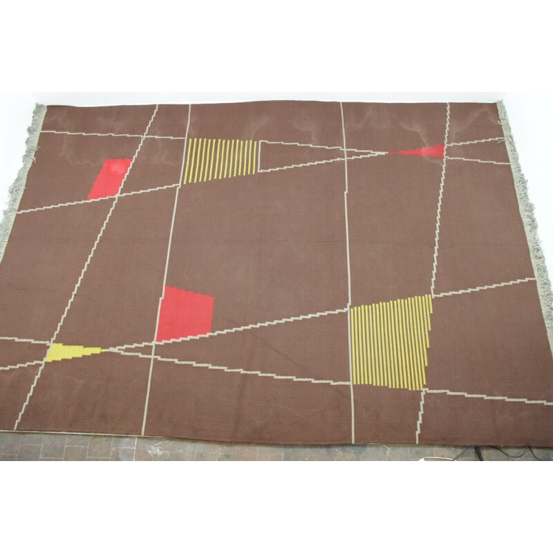 Vintage geometric rug by Antonín Kybal, Czechoslovakia - 1950s