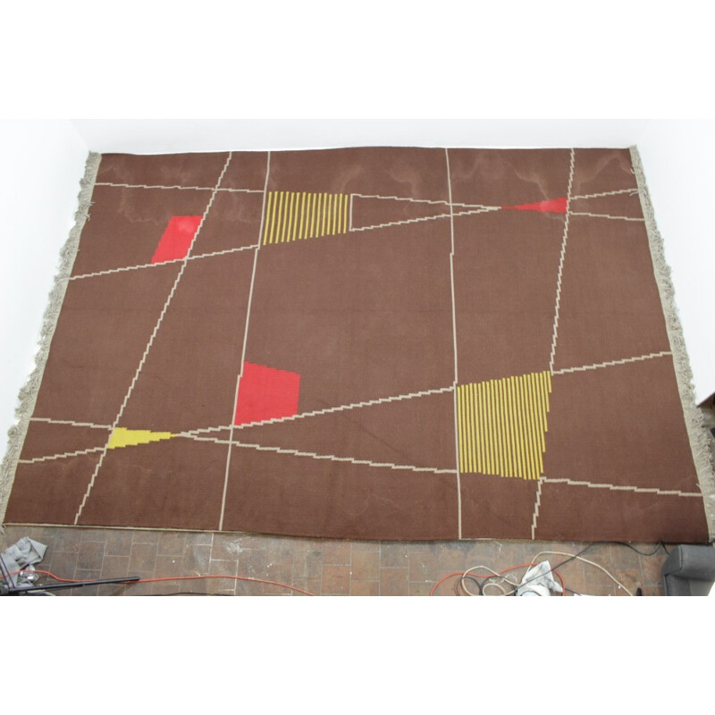 Vintage geometric rug by Antonín Kybal, Czechoslovakia - 1950s