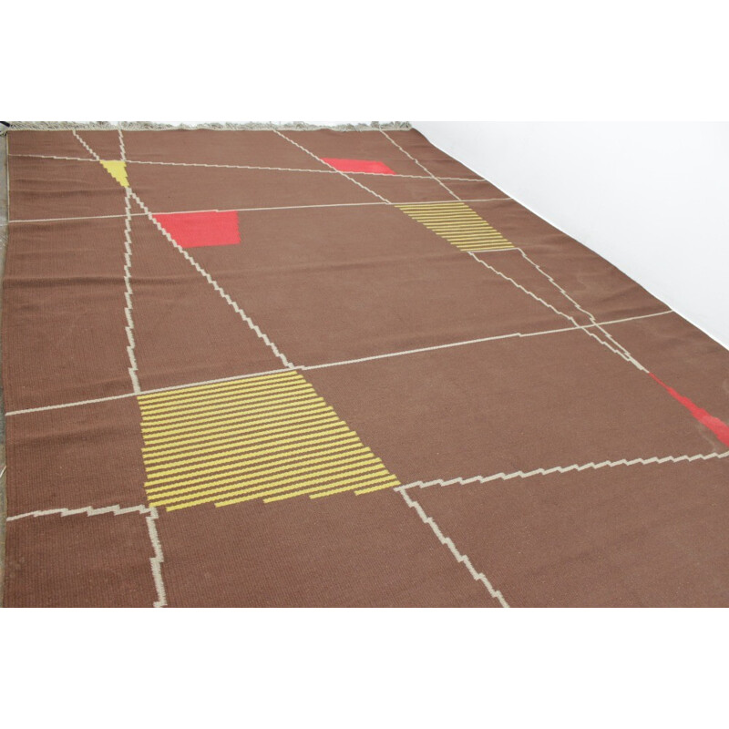 Vintage geometric rug by Antonín Kybal, Czechoslovakia - 1950s