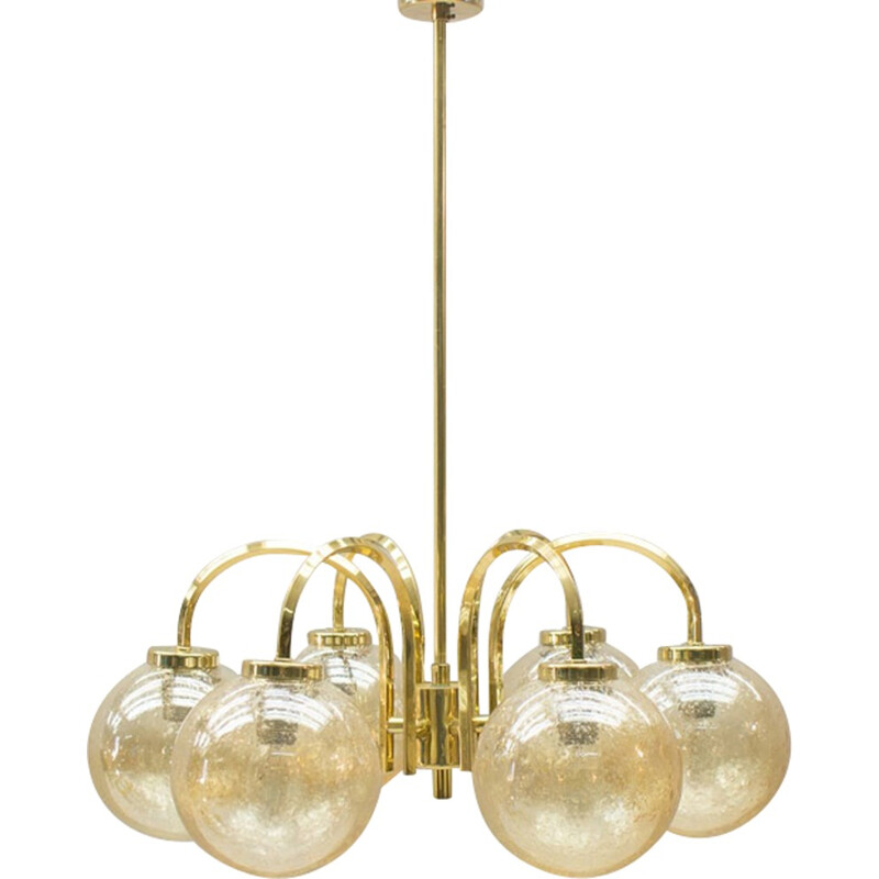 Vintage gouden plafondlamp met 6 bollen, 1960