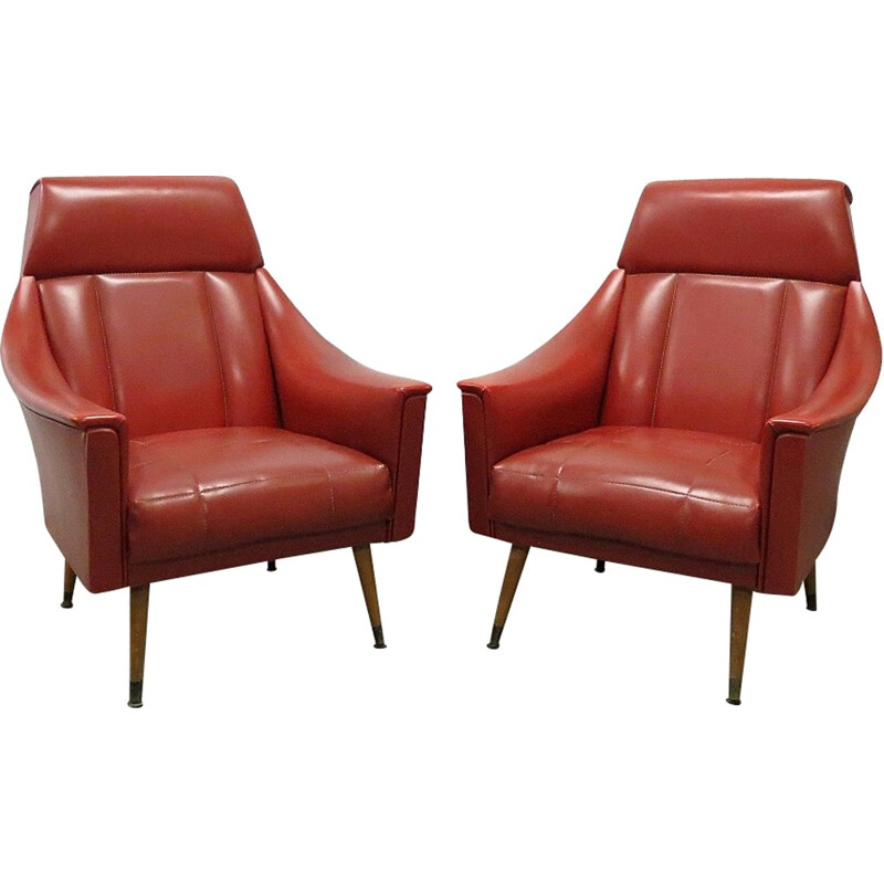 Set of 2 mid-century skai easy chairs - 1960s