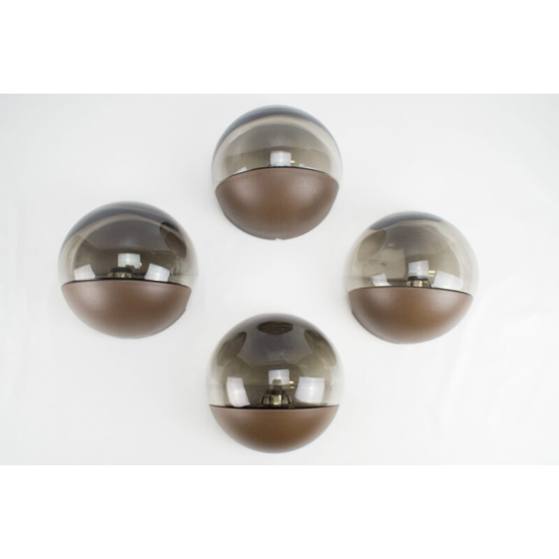 Set of 4 vintage half-dome wall lamps, 1970