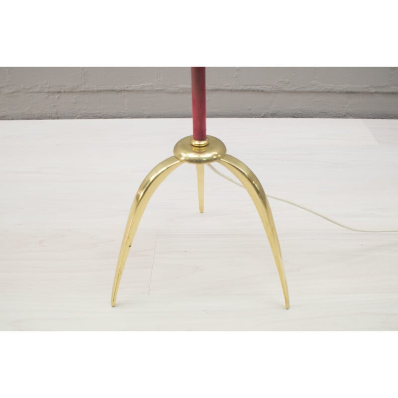 Vintage brass and leather tripod lamp, 1950