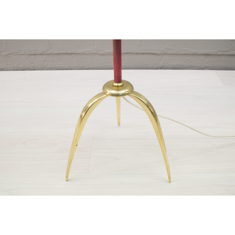 Vintage brass and leather tripod lamp, 1950