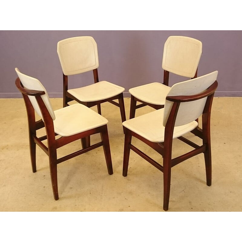 Suite de 4 chaises blanches vintage - 1950