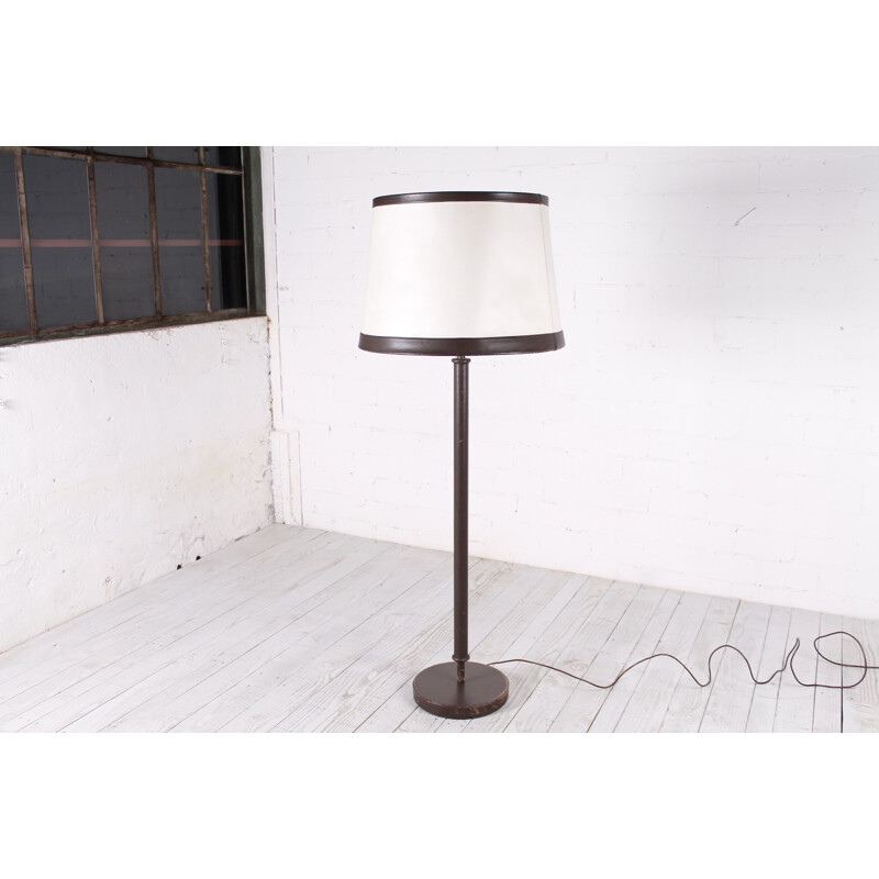 Vintage brown leather floor lamp - 1980s