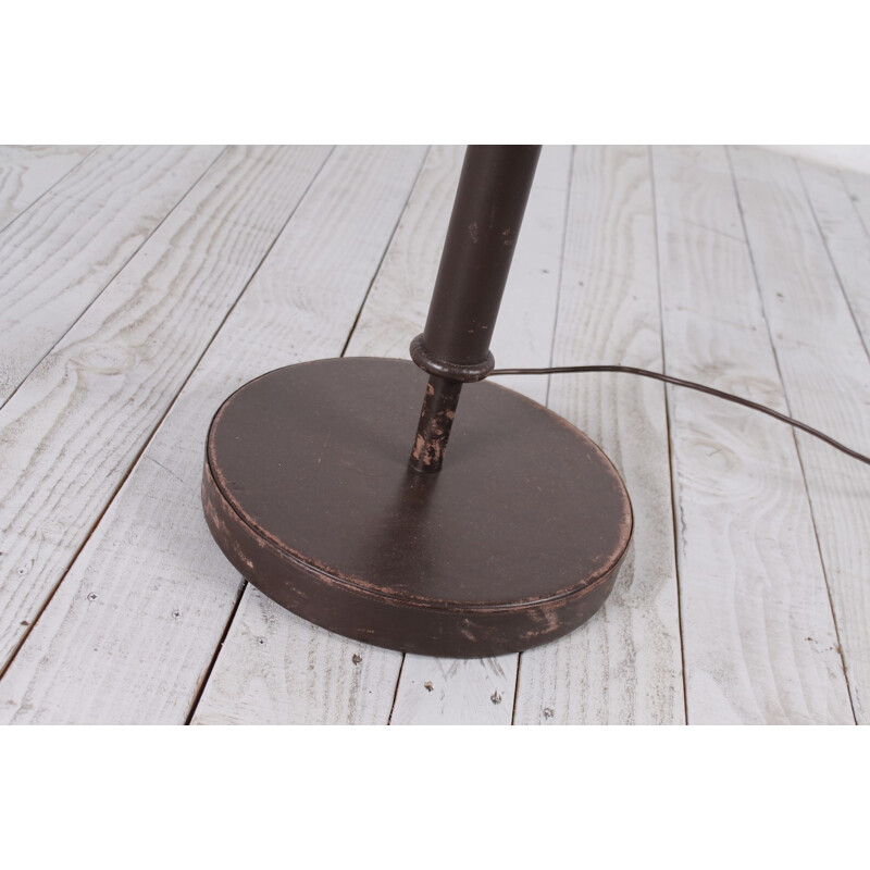 Vintage brown leather floor lamp - 1980s