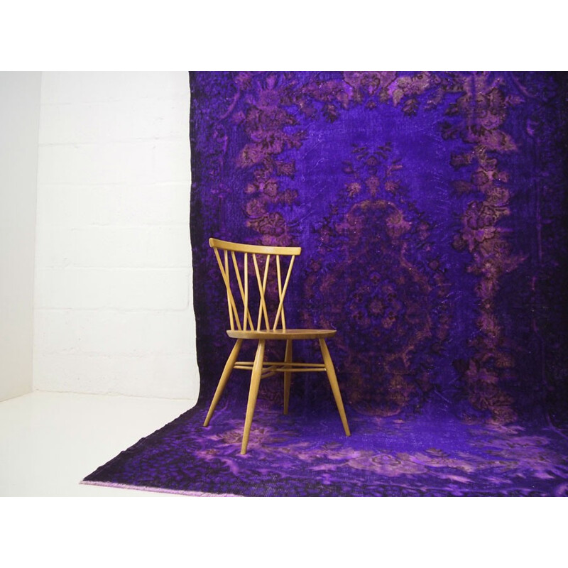 Vibrant purple vintage over-dyed rug - 1950s