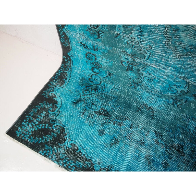 Black and teal over dyed vintage turkish rug - 1950s