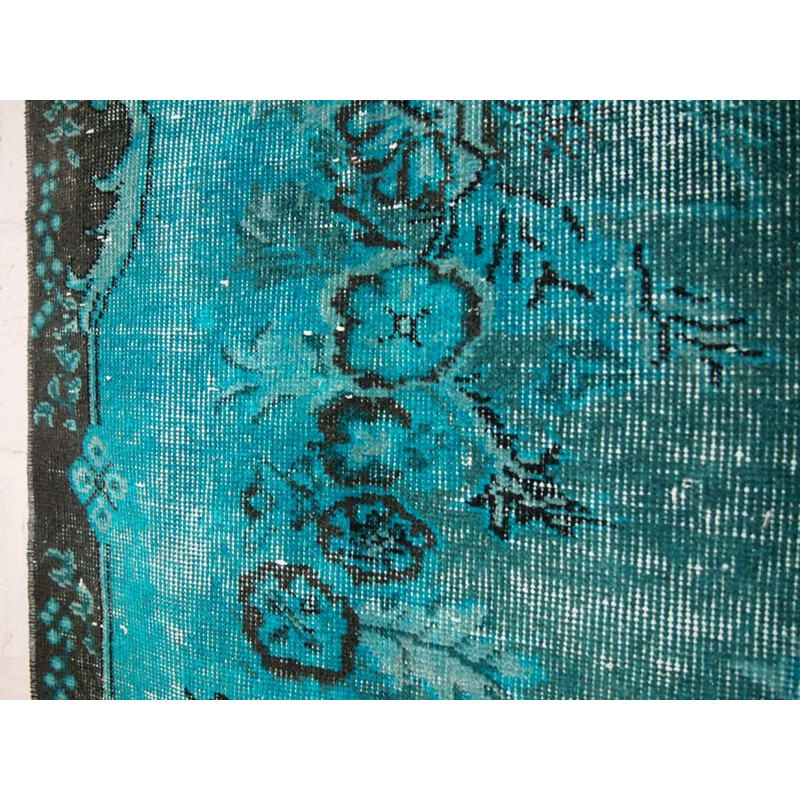 Black and teal over dyed vintage turkish rug - 1950s