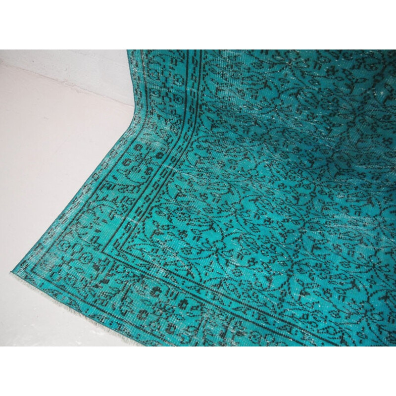 Vintage over dyed in teal rug - 1950s