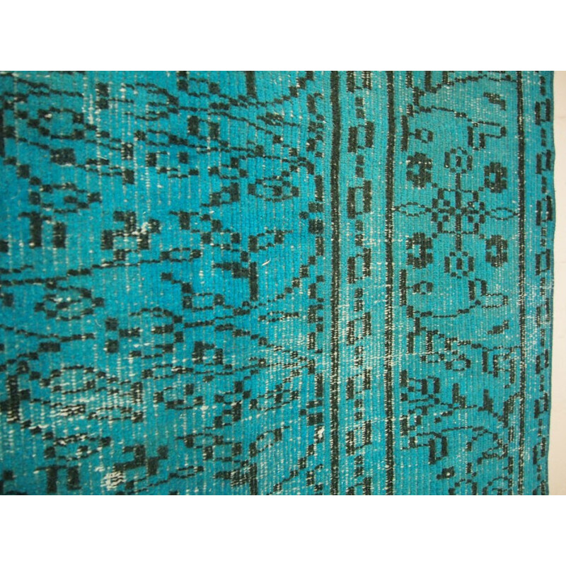 Vintage over dyed in teal rug - 1950s