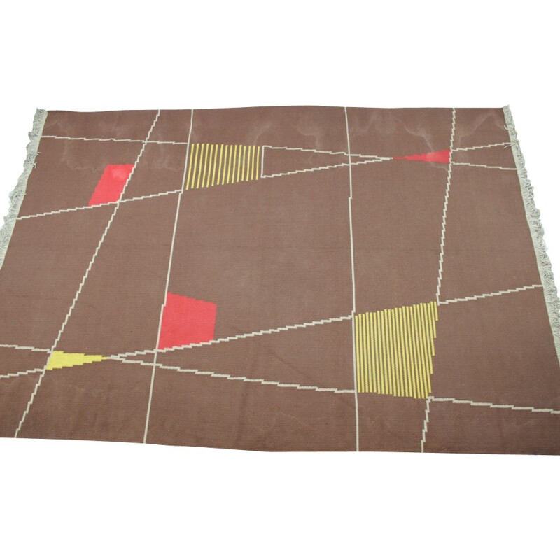 Vintage geometric rug by Antonín Kybal, Czechoslovakia - 1950s