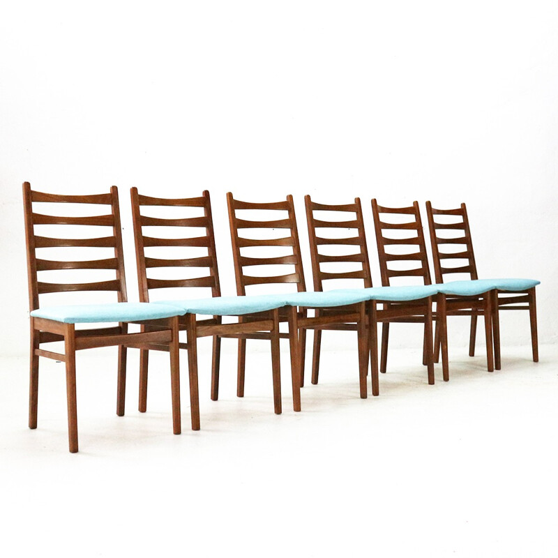 Set of 6 blue vintage dining chairs - 1950s