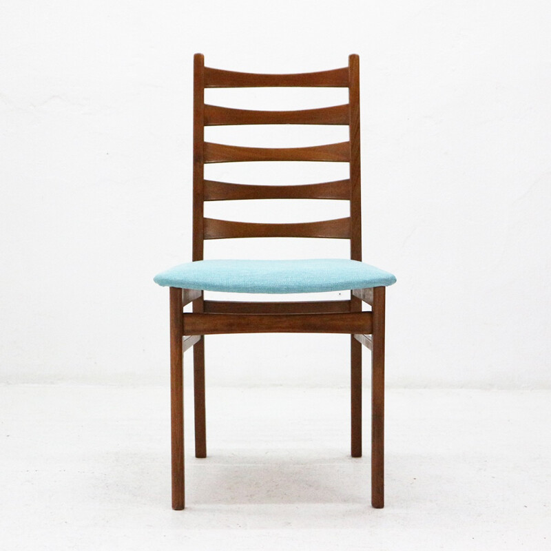 Suite de 6 chaises à repas bleues vintage - 1950