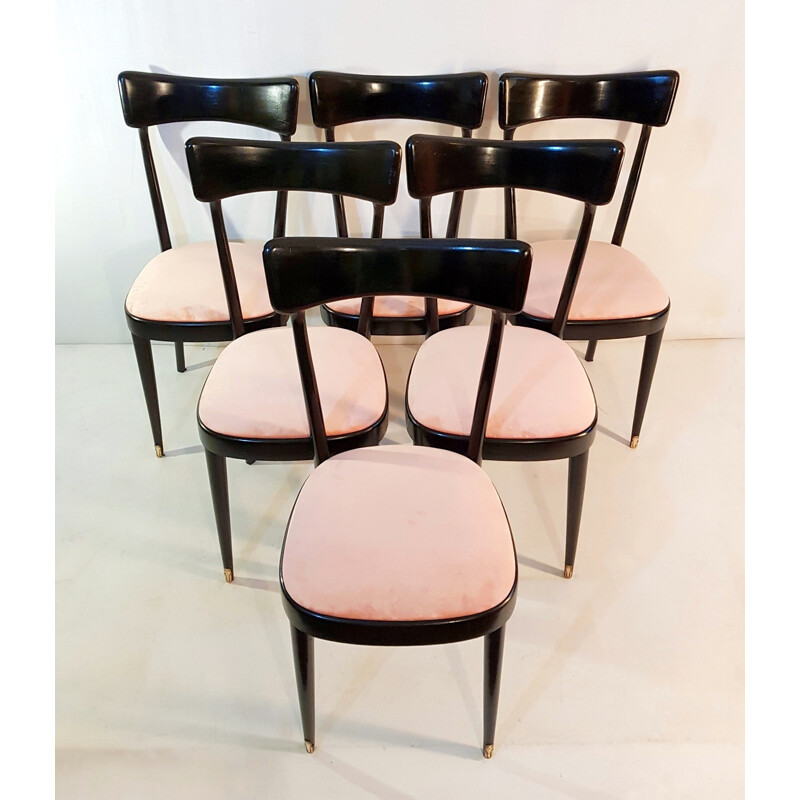Suite de 6 chaises à repas vintage italiennes roses - 1950