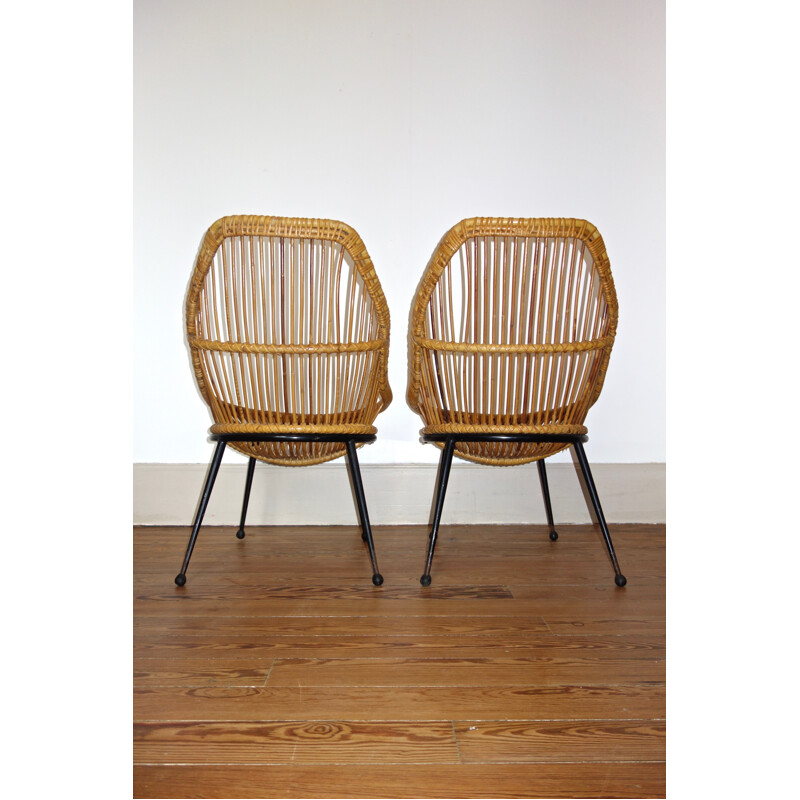 Vintage pair of rattan armchairs - 1950s