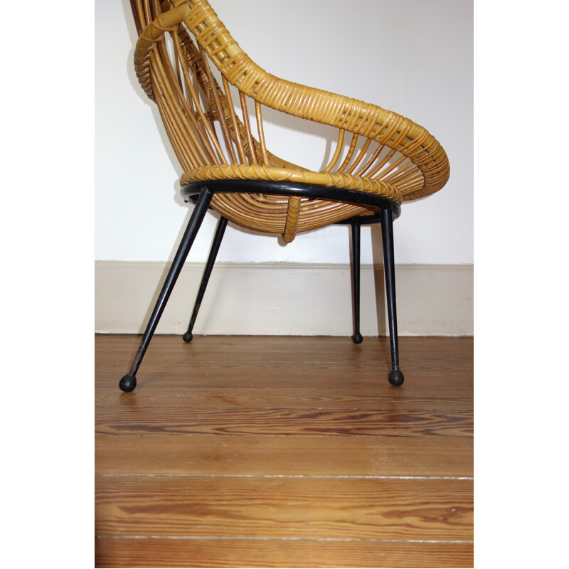 Vintage pair of rattan armchairs - 1950s