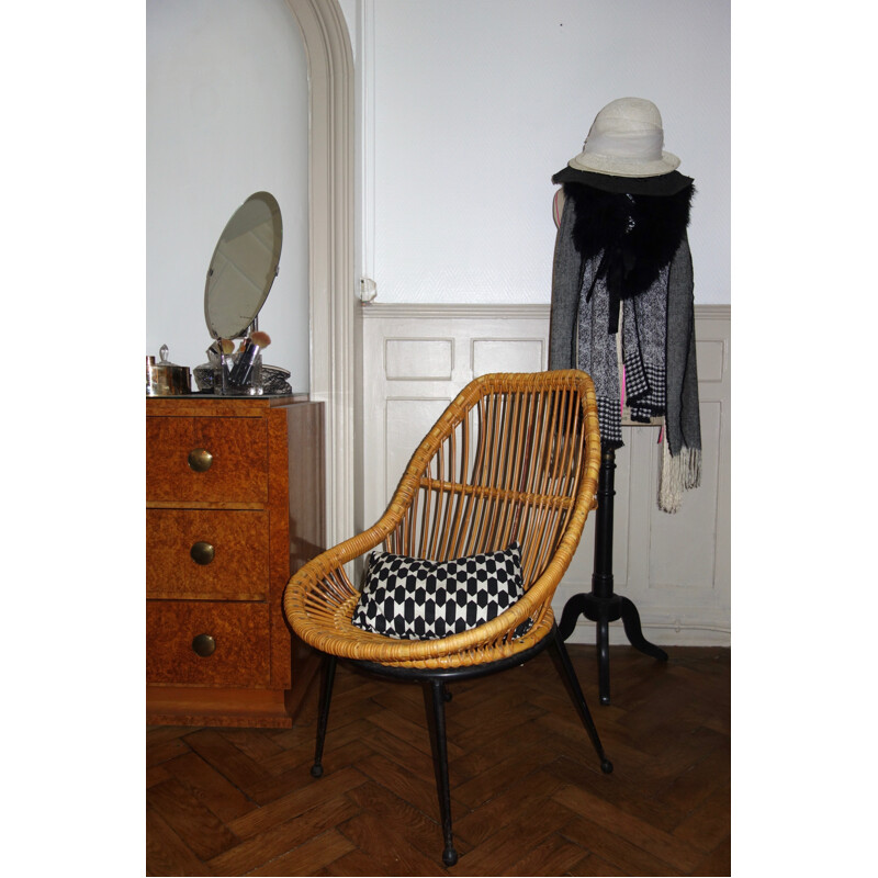 Vintage pair of rattan armchairs - 1950s