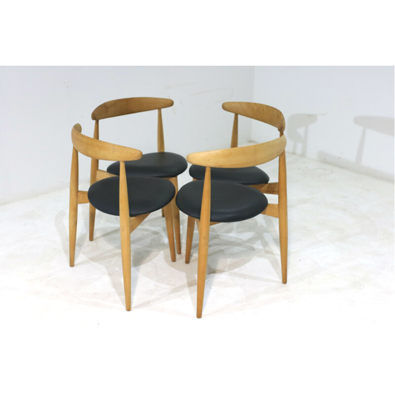 Set of 4 black dining chairs by Hans J. Wegner for Fritz Hansen - 1950s