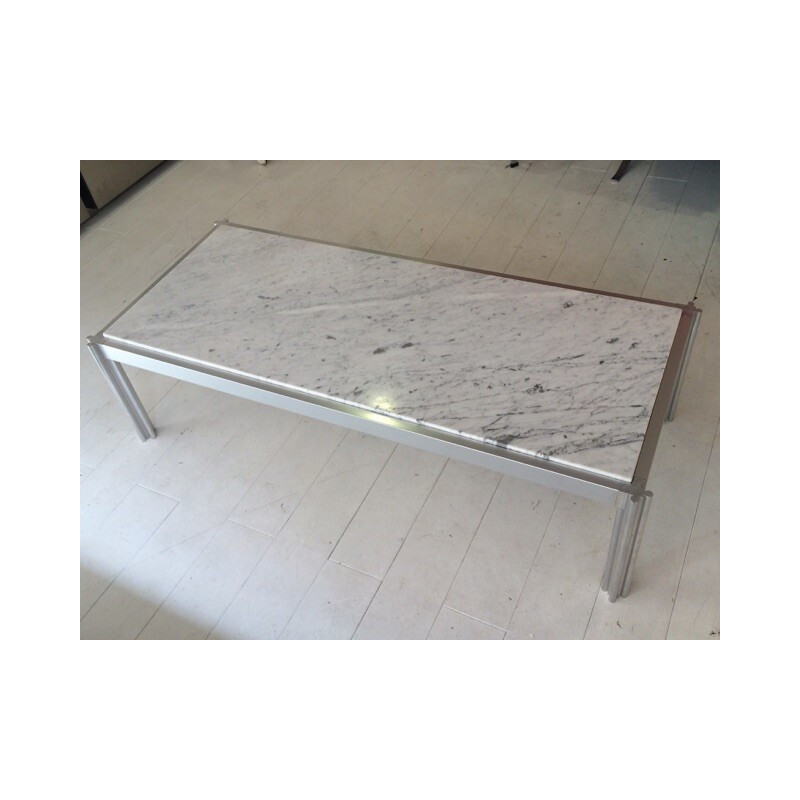 Coffee table in marble and aluminium, Georges CIANCIMINO - 1970s