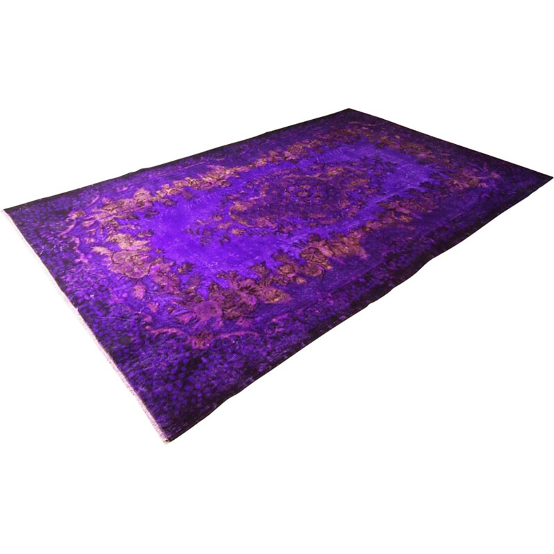Vibrant purple vintage over-dyed rug - 1950s