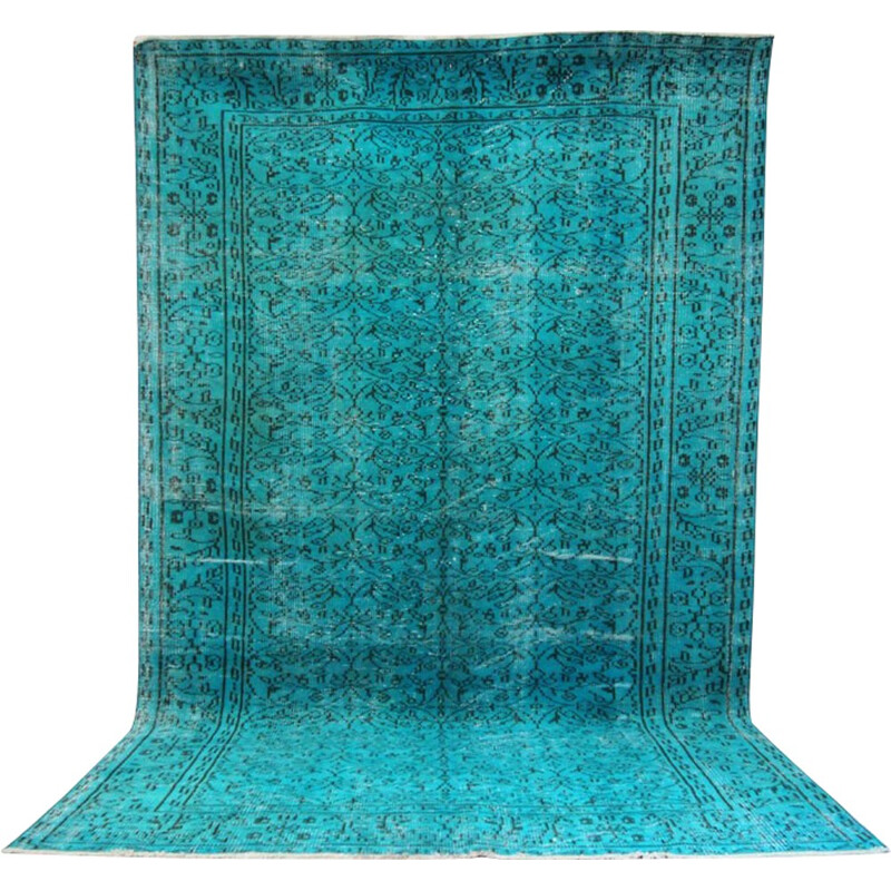 Vintage over dyed in teal rug - 1950s