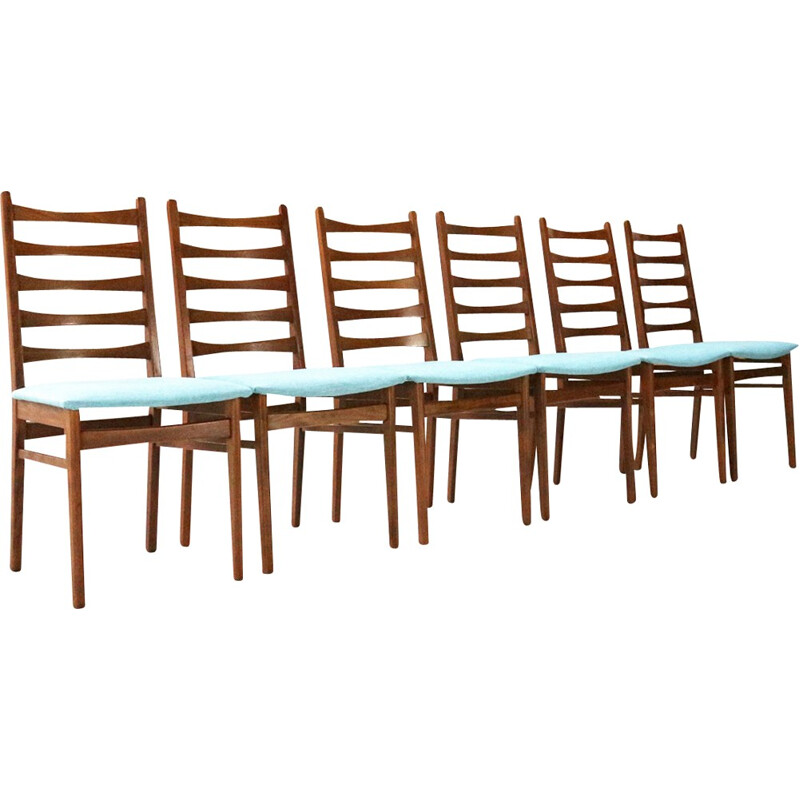 Suite de 6 chaises à repas bleues vintage - 1950