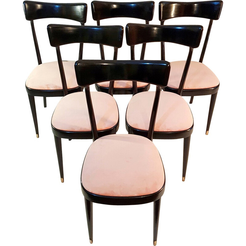 Set of 6 pink italian vintage dining chairs - 1950s