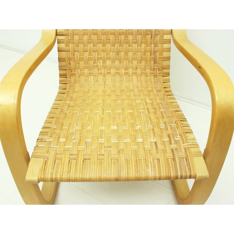 Finnish Birch & Cane Webbing Cantilever Armchair Model 406 by Alvar Aalto for Artek - 1960s