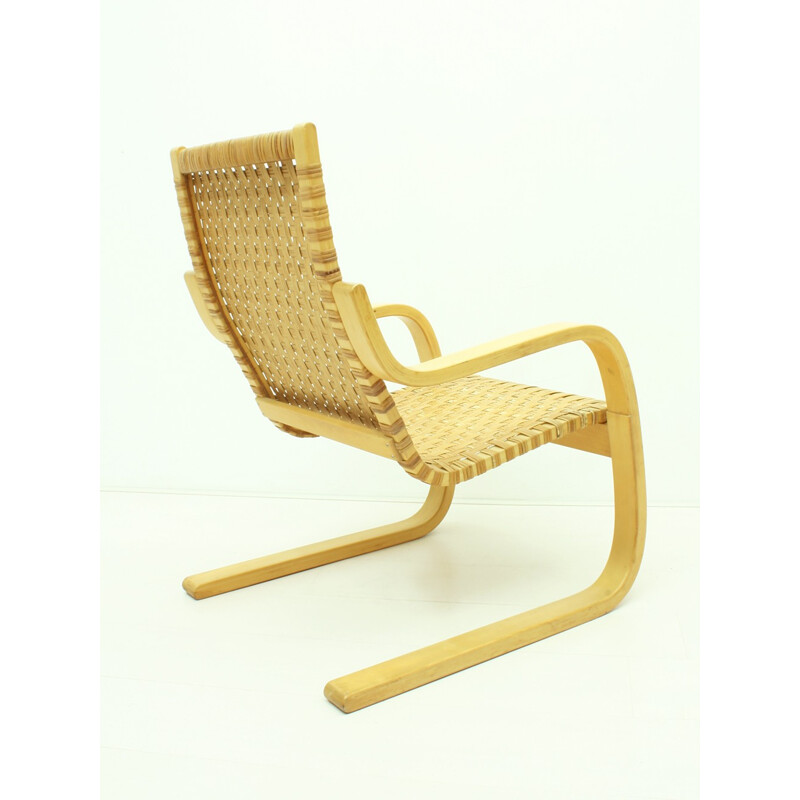 Finnish Birch & Cane Webbing Cantilever Armchair Model 406 by Alvar Aalto for Artek - 1960s