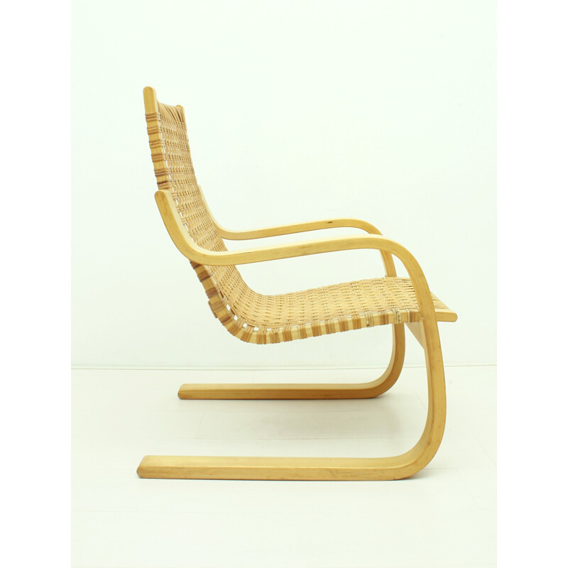 Finnish Birch & Cane Webbing Cantilever Armchair Model 406 by Alvar Aalto for Artek - 1960s