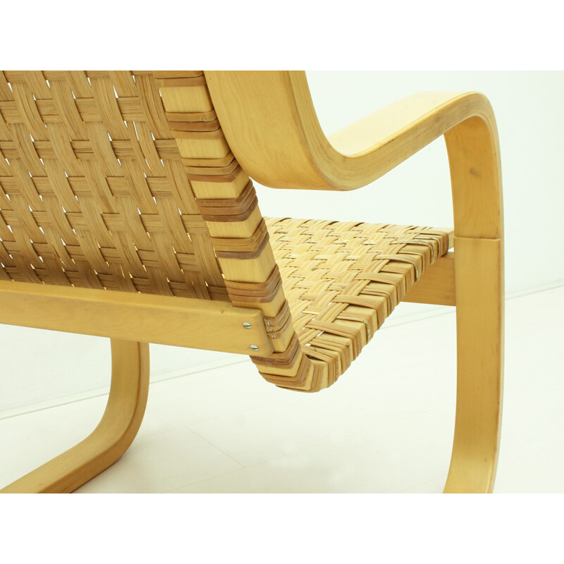 Finnish Birch & Cane Webbing Cantilever Armchair Model 406 by Alvar Aalto for Artek - 1960s