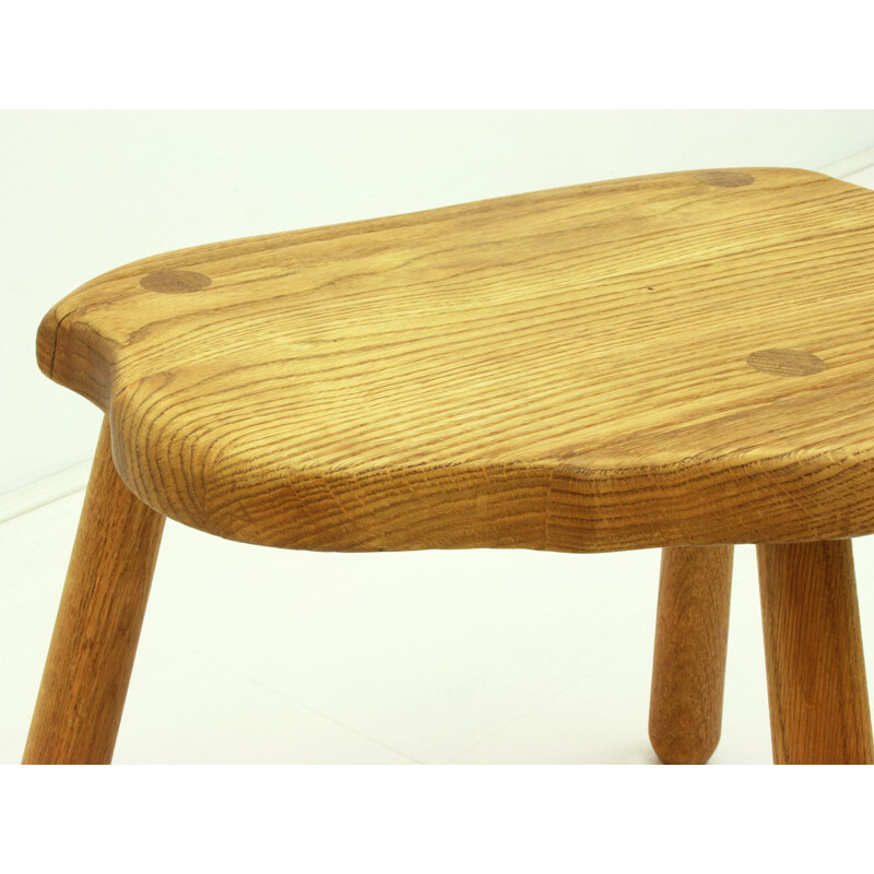 Solid Oak Wood Tripod Stool - 1960s