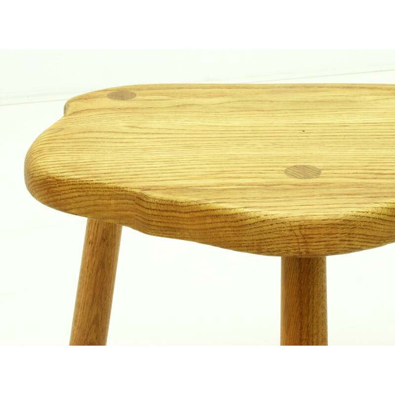 Solid Oak Wood Tripod Stool - 1960s