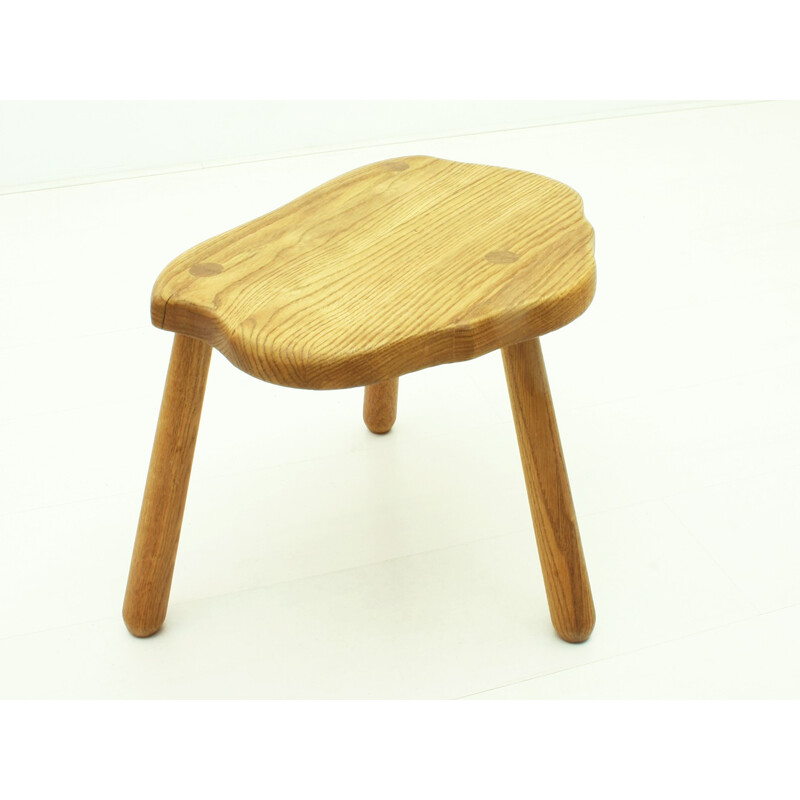 Solid Oak Wood Tripod Stool - 1960s