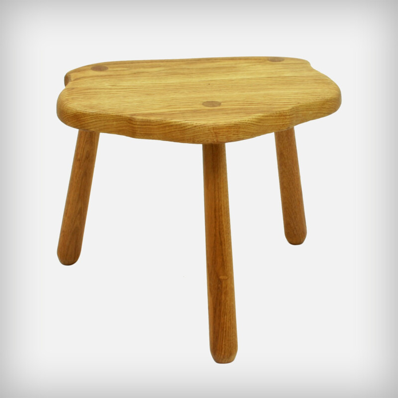 Solid Oak Wood Tripod Stool - 1960s