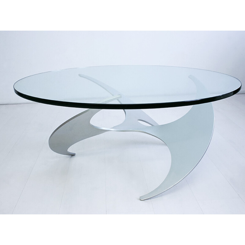 German "Propeller" round coffee table in glass by Knut Hesterberg for Ronald Schmitt & Co - 1960s